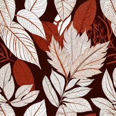 tropical leaf and many flowers seamles pattern 