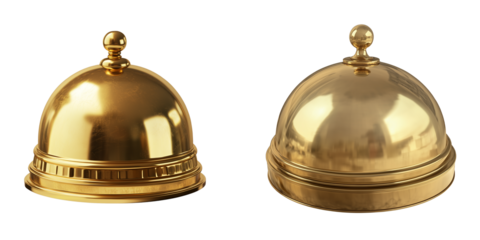 Set of a golden cloche platter, isolated on transparent background. 