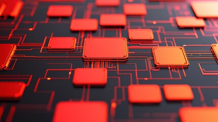 Obraz premium Abstract Digital Circuit Design in Red and Black Color Scheme