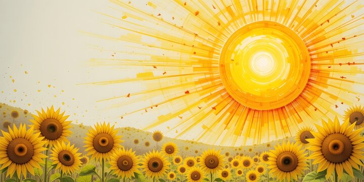 Sunlit Sunflower Field Summer Landscape Bright Nature Image