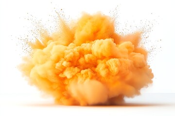 A vibrant orange smoke explosion against a white isolated background, showcasing bold colors and dynamic movement, perfect for creative projects or visual effects.