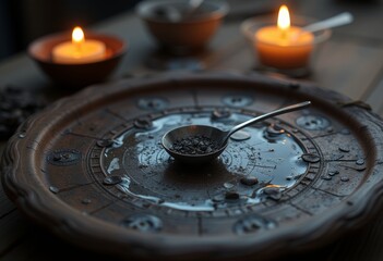 Cozy Winter Dinner Setting with Bowl of Creamy Soup, Warm Candlelight, and Rustic Table Décor, Inviting Comfort Food Experience