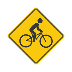 Isolated diamond-shaped traffic sign yellow bicycle lane, designating a specific lane for cyclists, safety and instructions traffic sign