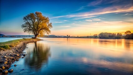 Fototapeta premium Minimalist Rhine River Landscape near Neuwied, Germany