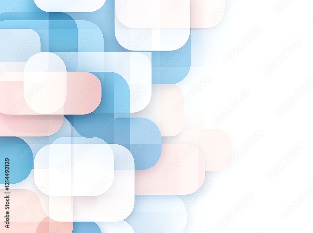 Poster an abstract composition of overlapping geometric shapes in pastel colors, creating a modern and visu