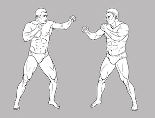 Drawing with Bare-knuckle Boxer. Ancient athletes at the Olympic Games. Strong men in single combat.