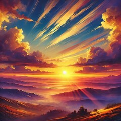 Sunset Sky A vibrant illustration of a sunset sky featuring warm