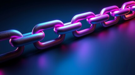 Shiny metallic chain links with neon lighting.