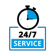 Light blue 24-7 service sign on a white background with copy space