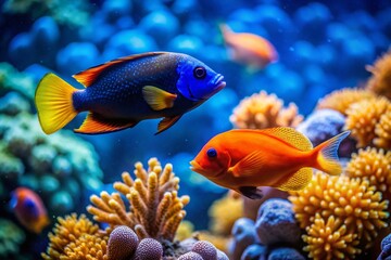 Obraz premium Minimalist Underwater Scene: Two Colorful Fish in Coral Reef