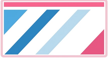 Abstract geometric design with pink, blue, and light blue stripes.