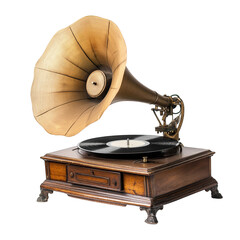 vintage gramophone playing record isolated on transparent white background