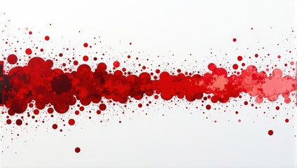 Vibrant splash of red paint splatters over a pristine white canvas, dotted with intriguing circles and a bold streak running from left to center