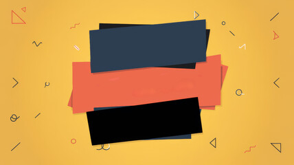 Abstract banner design with black and red rectangles on a bright yellow background. Minimal colorful attention grabbing collage template.