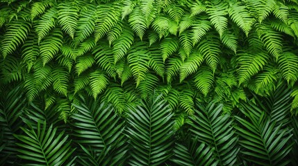 Lush Green Ferns and Palms Creating a Vibrant Natural Background
