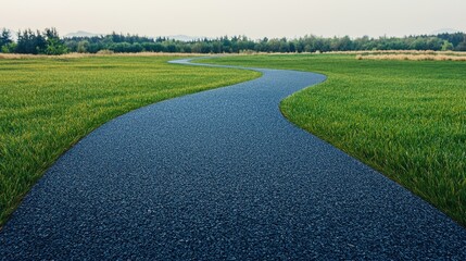 Obraz premium Serpentine Pathway Through Lush Green Meadow Under Clear Blue Sky