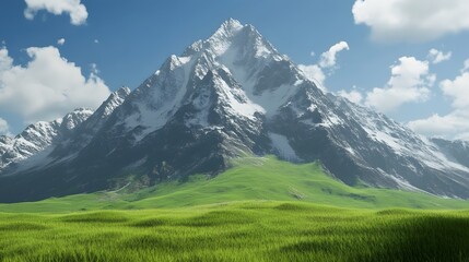 Obraz premium Majestic Snow Capped Mountain Peak and Lush Green Meadow
