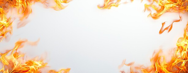 Vibrant flames in a dynamic pattern, creating an intense border effect on a blank white background, perfect for dramatic design projects or marketing materials.