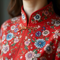 a close up of a hand embroidered chinese qipao dress 