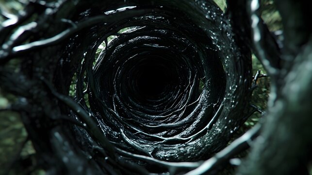 Dark Twisted Roots Tunnel  Mysterious Forest Abyss