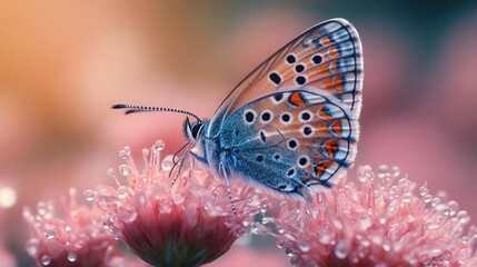 Obraz premium Closeup beautiful butterfly sitting on the flower in a summer garden