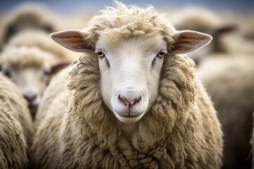 Fototapeta premium Close-up of Merino Sheep's Face on New Zealand Farm - A Furry Farm Animal (AR 3:2)