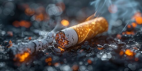 Burning Cigarette Butt on Embers: A Stark Reminder of the Dangers of Smoking