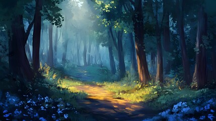 Fototapeta premium Magical Forest Path Sunlit Woodland Trail