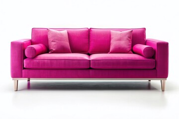 Fototapeta premium Modern Pink Sofa, Isolated on White Background - Stylish Living Room Furniture