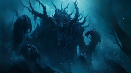 Dark Forest Monster  Horror Creature  Gnarled Tree  Fantasy  Night Scene