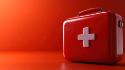 Fototapeta premium Red First Aid Kit on Red Background: Safety, Preparedness, and Emergency Response