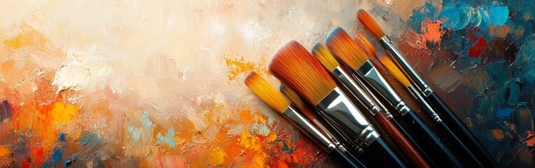Fototapeta premium Makeup brushes spreading vibrant colors on a minimal background, perfect for beauty campaigns, cosmetics branding, and creative design projects.
