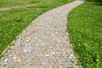 Fragment of a stone path among the grass