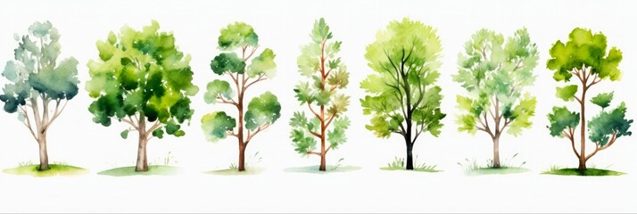Obraz premium Eco-Friendly Watercolor Clipart of Trees for Nature-Themed Designs