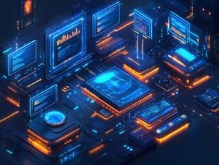 Fototapeta premium Futuristic AI Powered Marketing Campaigns Across Digital Platforms and Interfaces