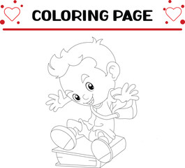 naughty boy is sitting thick book coloring page for kids