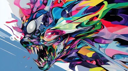 Abstract Colorful Dragon  Vivid Fantasy Beast Art