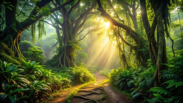 Mysterious Asian Jungle Path: Discover the Hidden Depths of Lush Foliage