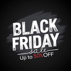 Obraz premium Modern Black Friday sales promotion offering up to 50% off with stylish typography and minimal design