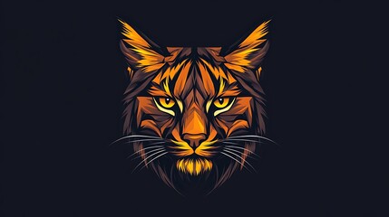 Abstract stylized lynx head portrait on dark background, suitable for graphic design or wildlife art