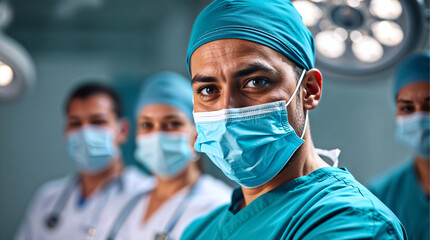 Focused Surgical Team Preparing for Operation
