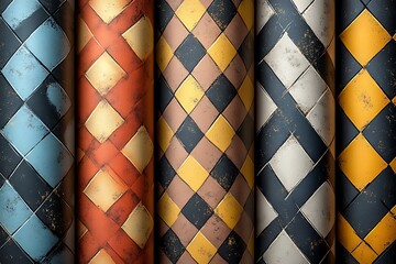 Vintage Diamond-Patterned Tiles in Vibrant Colors