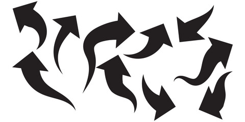 Arrow up icons. Set of curve rise increase arrows. Growth pictogram isolated. Vector illustration.