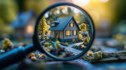 Suburban Home Inspection Magnifying Glass Sunset