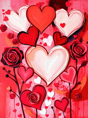 Abstract My Beautiful Valentine Image Series - Love Depicted in Red Roses and Hearts 3D Arrangement