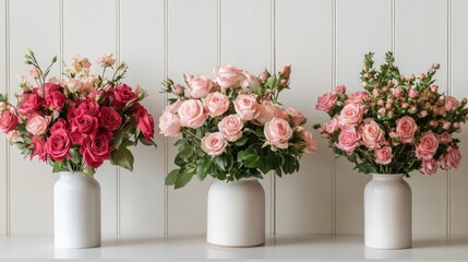 Beautifully Styled Luxury Rose Floral Arrangements in Vases for Elegant Festive Event Decor and Centerpieces