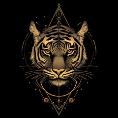 Obraz premium Tiger head graphic design, mystical geometric background, art print