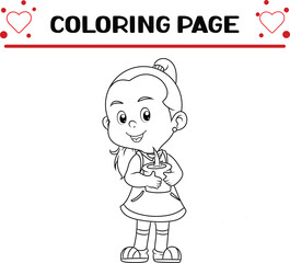 cute girl is carrying small vase planted coloring page for kids