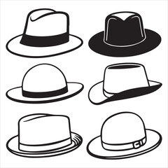 set of vector various fedora hat silhouettes