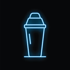 Glowing neon line cocktail shaker icon isolated on black background
